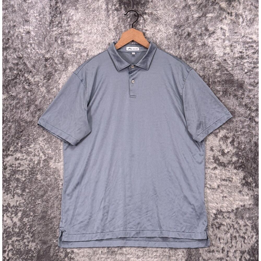 Peter Millar Polo Shirt Medium Mens Carl Topography Jacquard Gray Performance
